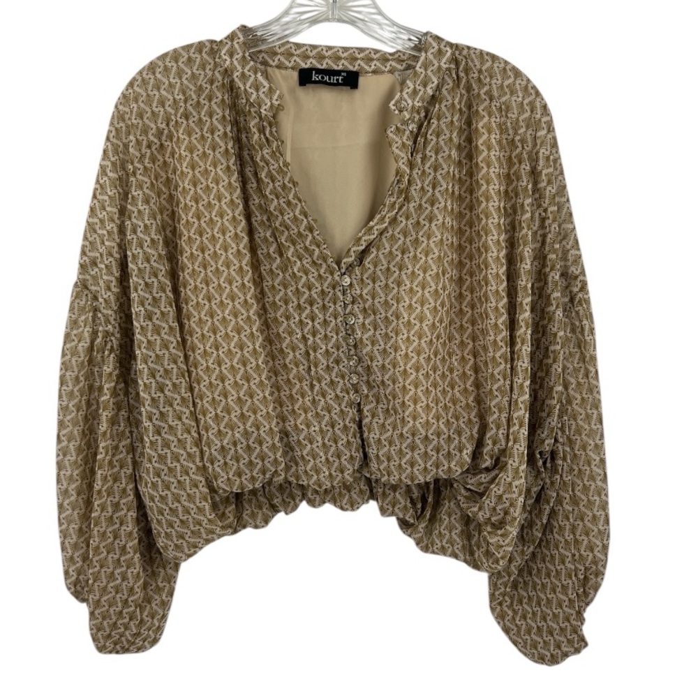 Kourt Long Sleeve Button-Down Peasant Button-Up cropped Oversized Blouse. SZ XS